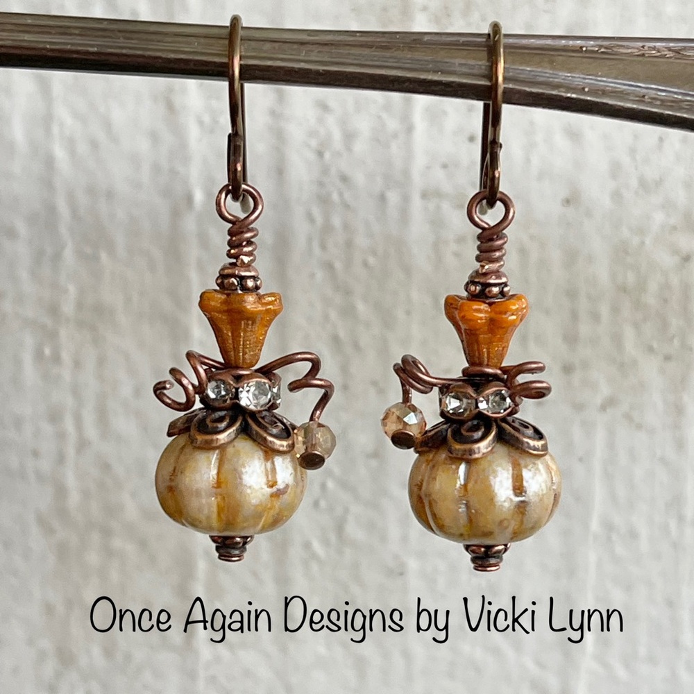 Hand Crafted “Toasted Pumpkin and Marmalade” Dangle Earrings - Picture 4 of 10